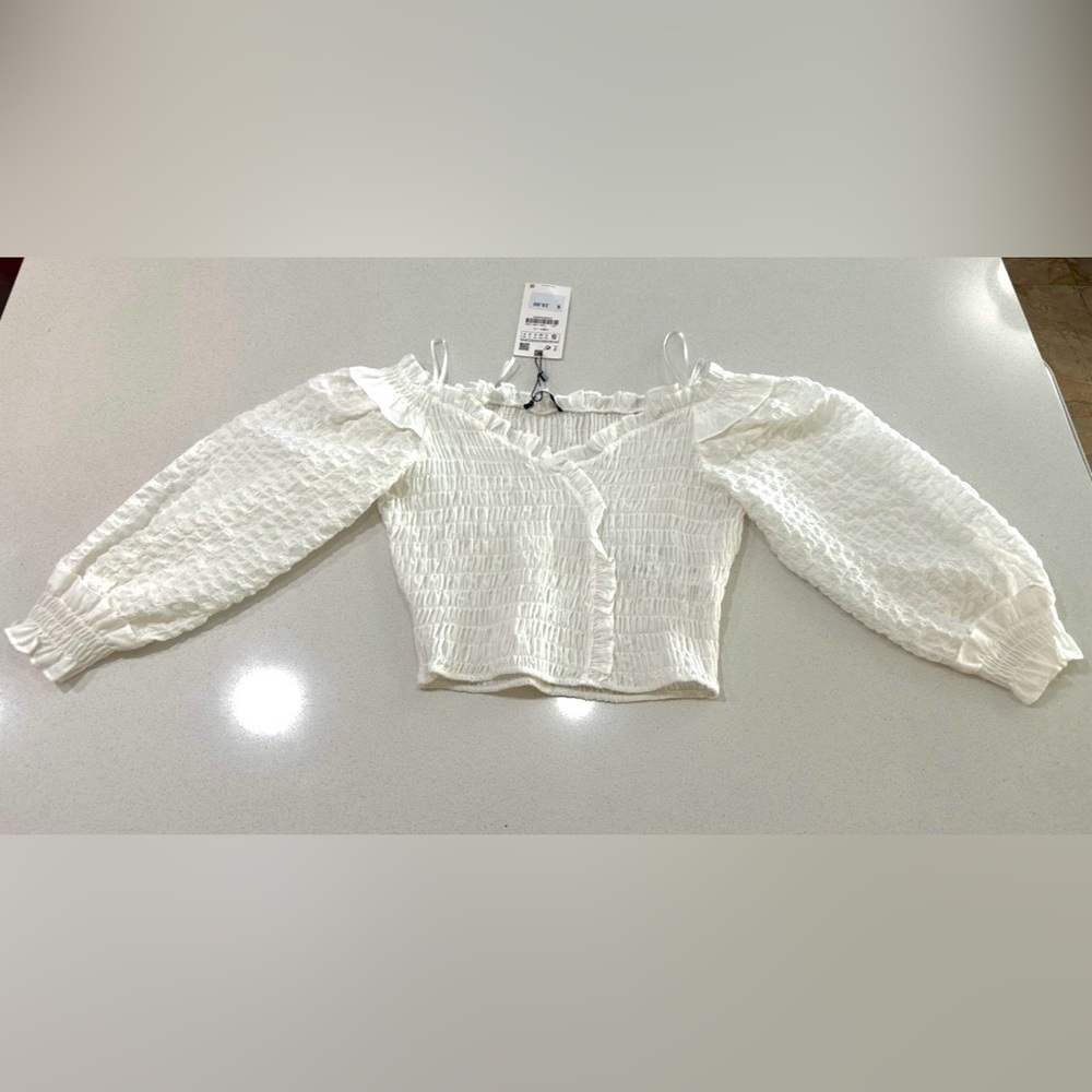 Zara Cream Textured Off-Shoulder Blouse